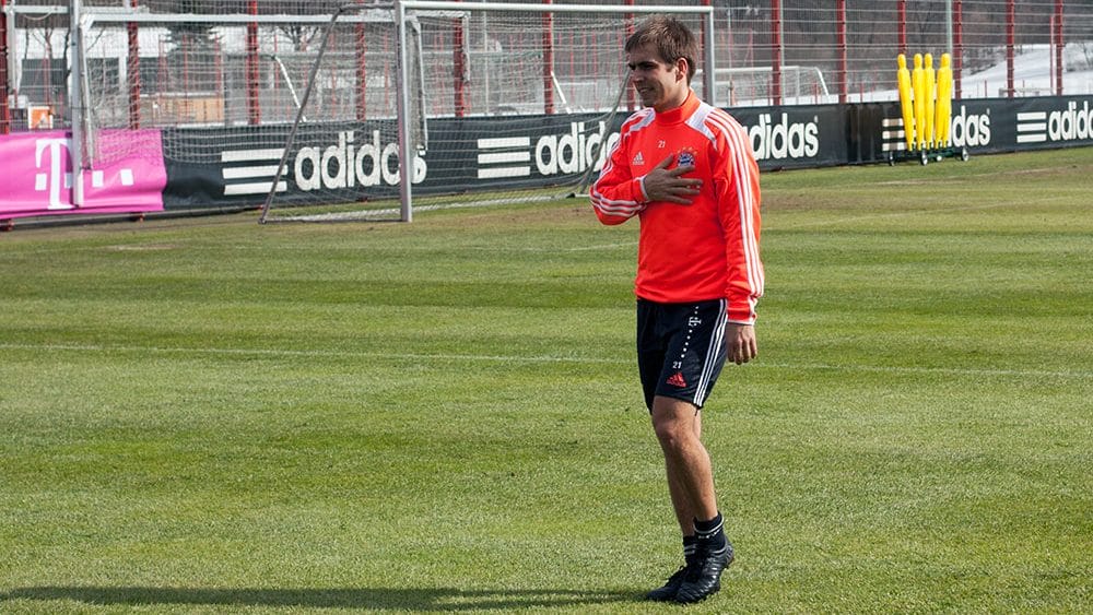 Philipp Lahm beim Training des FC Bayern an der Säbener Straße in München.