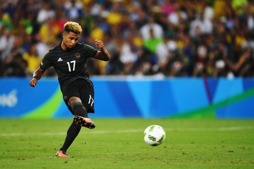 RIO DE JANEIRO, BRAZIL - AUGUST 20: Serge Gnabry of Germany takes his penalty in the shoot out during the Men's Football Final between Brazil and Germany at the Maracana Stadium on Day 15 of the Rio 2016 Olympic Games on August 20, 2016 in Rio de Janeiro, Brazil. (Photo by Laurence Griffiths/Getty Images)