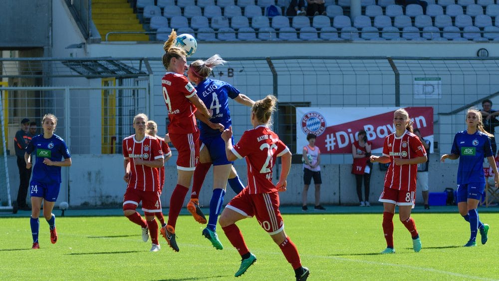 FC Bayern München vs. Turbine Potsdam, AFBL, Mai 2018, Nicole Rolser vs. Johanna Elsig, © Sven Beyrich